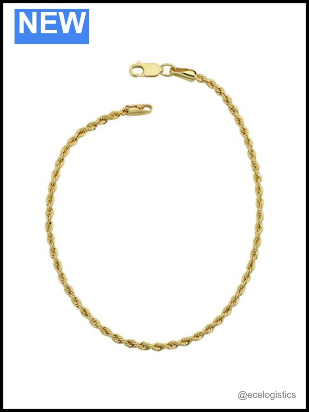 14K Gold Filled Rope Chain Bracelet Lobster Clasp Unisex